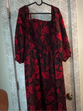 Red Floral Long Sleeve Maxi Dress